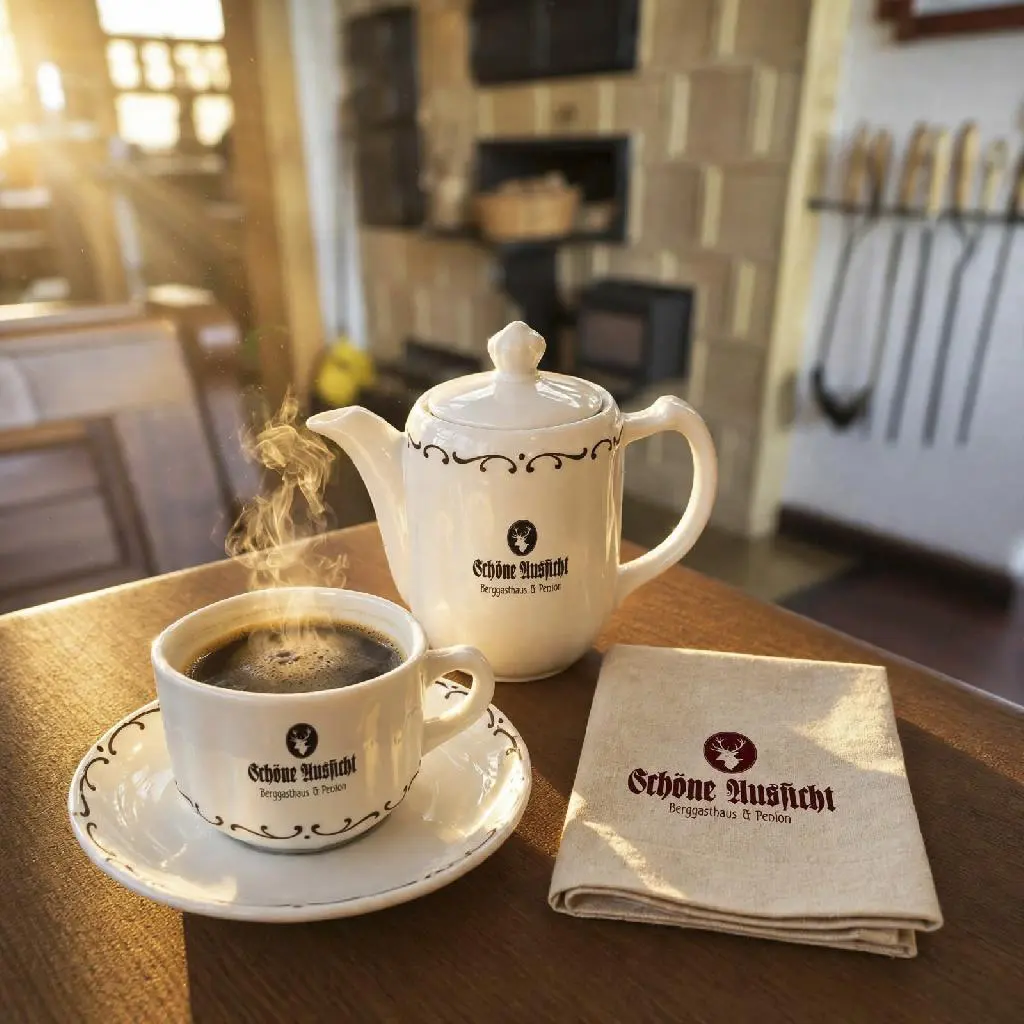 Klassisches Porzellankanne Kaffee mit einer dampfenden Tasse frischem Filterkaffee
